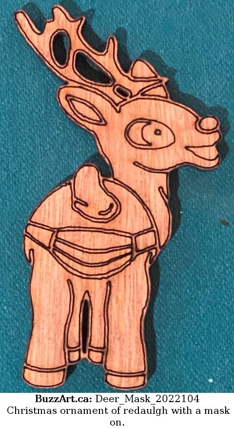 Christmas ornament of redaulgh with a mask on.
